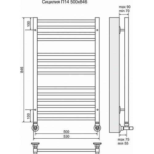 Водяной полотенцесушитель Terminus "Сицилия" П14 500х846