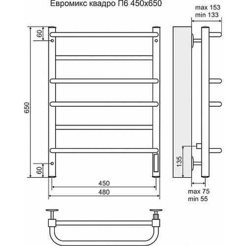 Электрический полотенцесушитель Terminus Евромикс Квадро П6 450х650